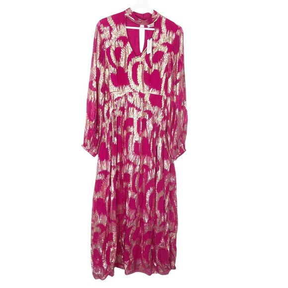 Anthropologie Hemant & Nandita Metallic Maxi Dress Pink & Gold Size 4 NWT $435 - Picture 13 of 13